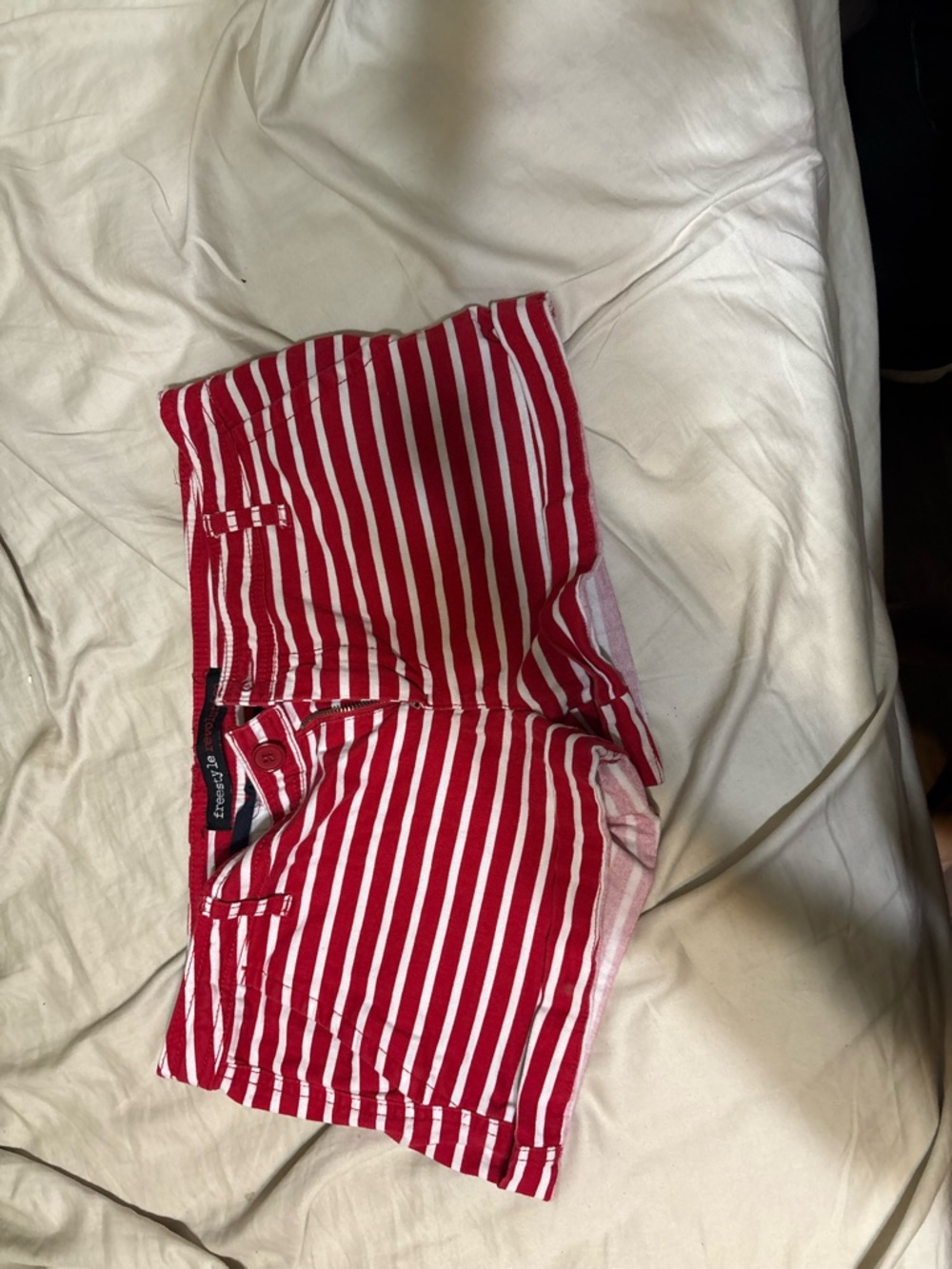 Striped Red & White Jean Shorts - Women
